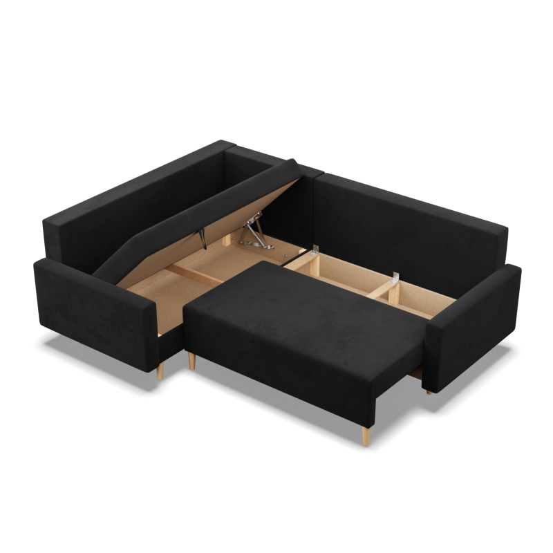 Ecksofa BLANK LO, Stoffart - Gruppe I, Füllung - Schaumstoff, Seite - LINKS, Farbe - SCHWARZ