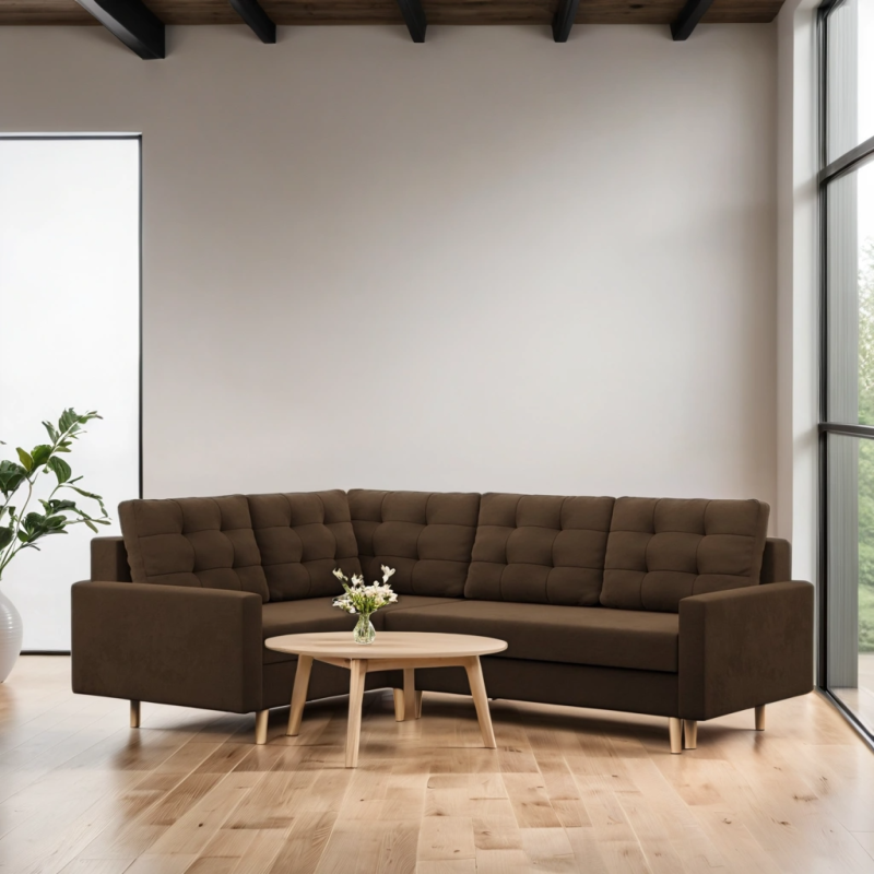 Ecksofa BLANK LO, Stoffart - Gruppe I, Füllung - Schaumstoff, Seite - LINKS, Farbe - BRAUN