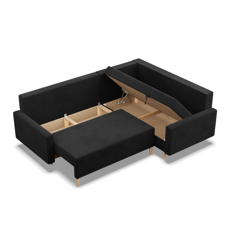 Ecksofa BLANK LO, Stoffart - Gruppe I, Füllung - Schaumstoff, Seite - RECHTS, Farbe - SCHWARZ