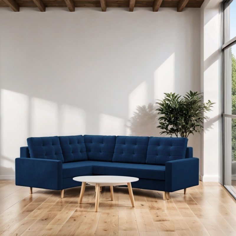 Ecksofa BLANK LO, Stoffart - Gruppe II, Füllung - Federkern, Seite - LINKS, Farbe - DUNKELBLAU