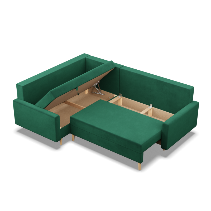 Ecksofa BLANK LO, Stoffart - Gruppe II, Füllung - Federkern, Seite - LINKS, Farbe - FLASCHENGRÜN