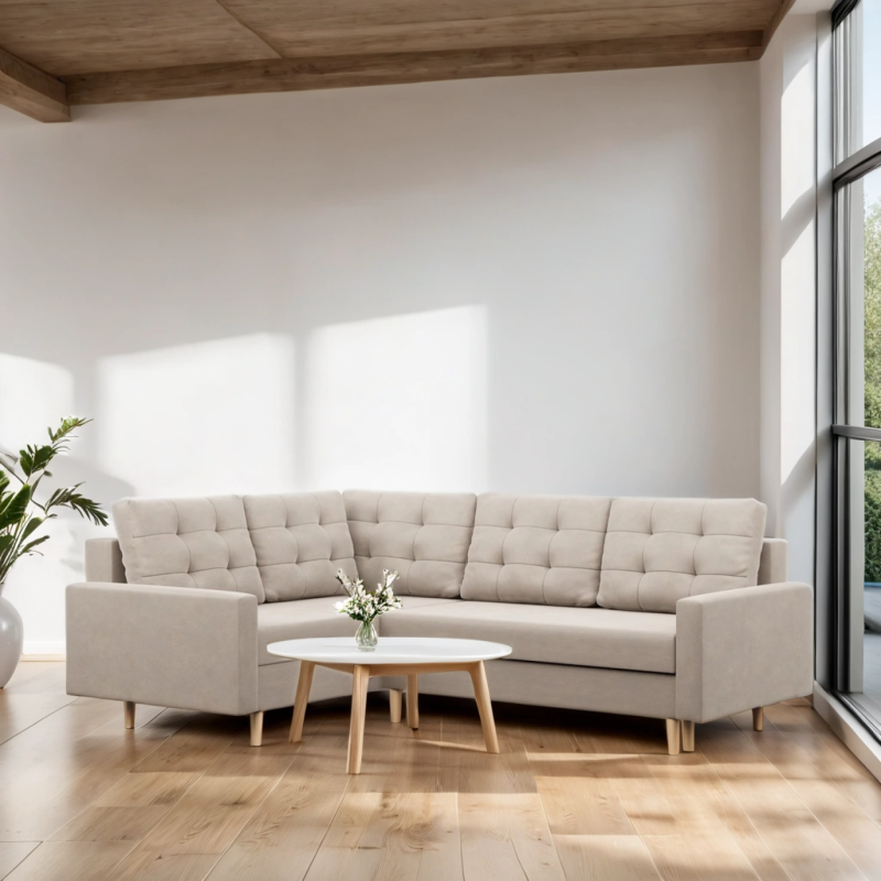 Ecksofa BLANK LO, Stoffart - Gruppe II, Füllung - Federkern, Seite - LINKS, Farbe - BEIGE