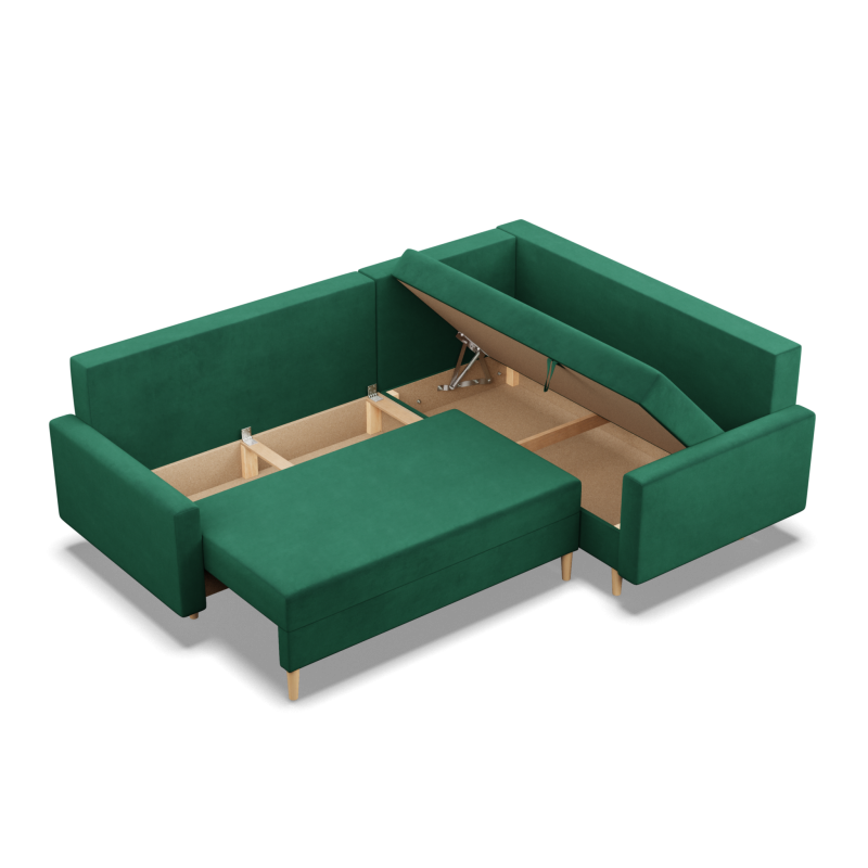 Ecksofa BLANK LO, Stoffart - II Gruppe, Füllung - Federkern, Seite - RECHTS, Farbe - FLASCHENGRÜN