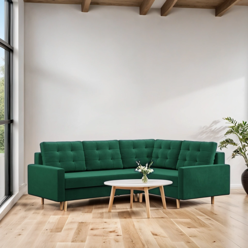 Ecksofa BLANK LO, Stoffart - II Gruppe, Füllung - Federkern, Seite - RECHTS, Farbe - FLASCHENGRÜN