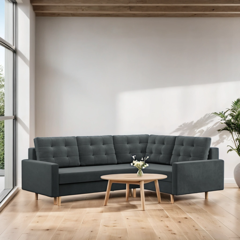 Ecksofa BLANK LO, Stoffart - Gruppe II, Füllung - Federkern, Seite - RECHTS, Farbe - DUNKELGRAU