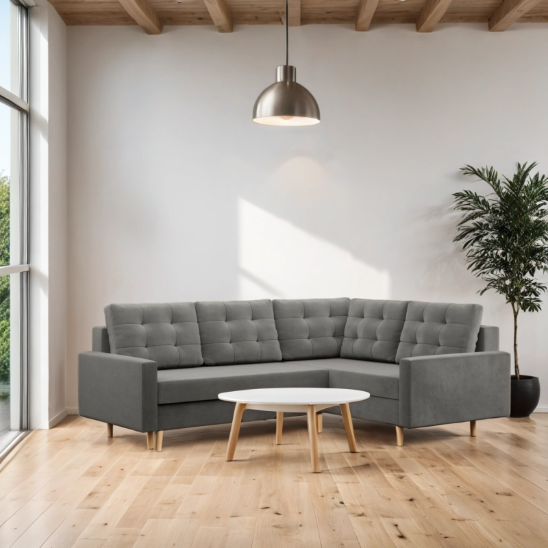 Ecksofa BLANK LO, Stoffart - Gruppe II, Füllung - Federkern, Seite - RECHTS, Farbe - HELLGRAU