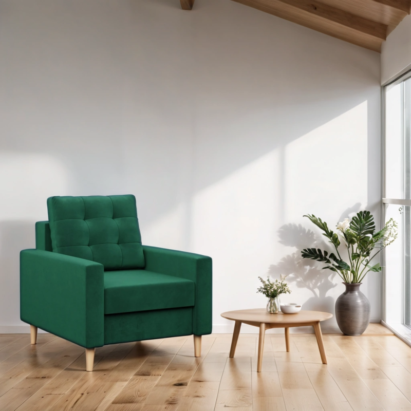 Fotel BLANK , Rodzaj tkaniny - II grupa, Wypełnienie - Sprężynowe, Kolor - BUTELKOWA ZIELEŃ