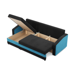 Ecksofa ORION, Füllung - Schaumstoff, Farbe - SCHWARZ + TÜRKIS