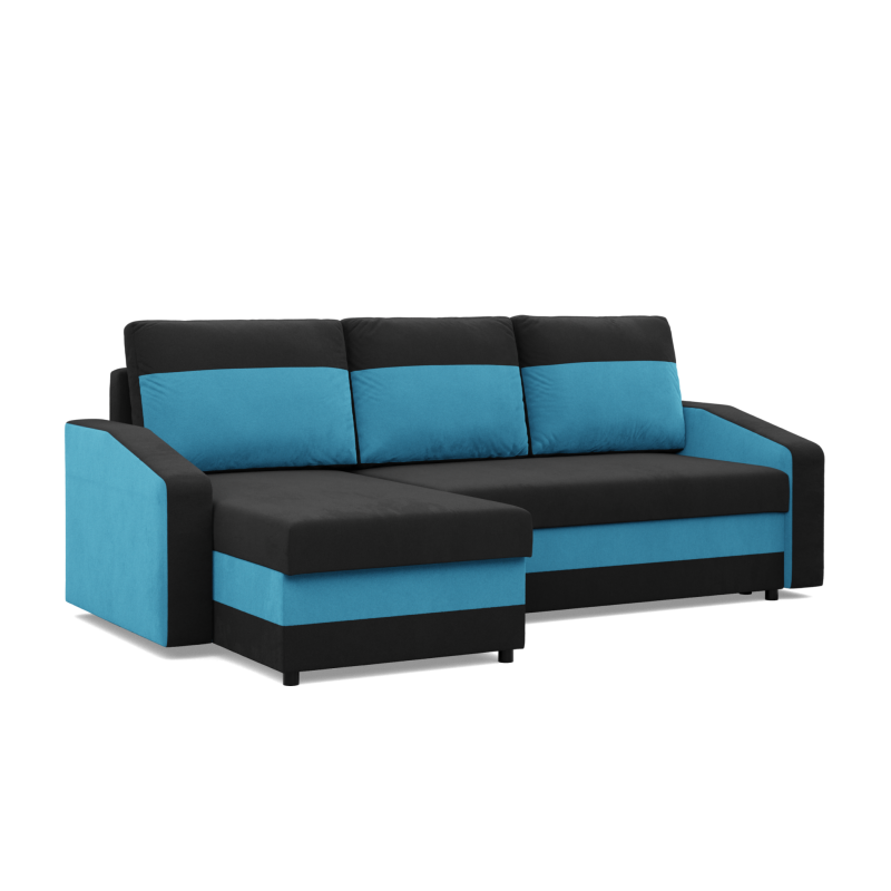 Ecksofa ORION, Füllung - Schaumstoff, Farbe - SCHWARZ + TÜRKIS