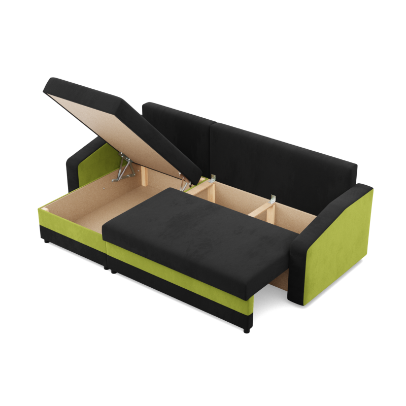 Corner Sofa ORION, Filling - Spring, Color - BLACK + LIME