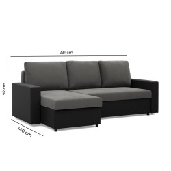 LUNA Corner Sofa, Color - GRAY + BLACK