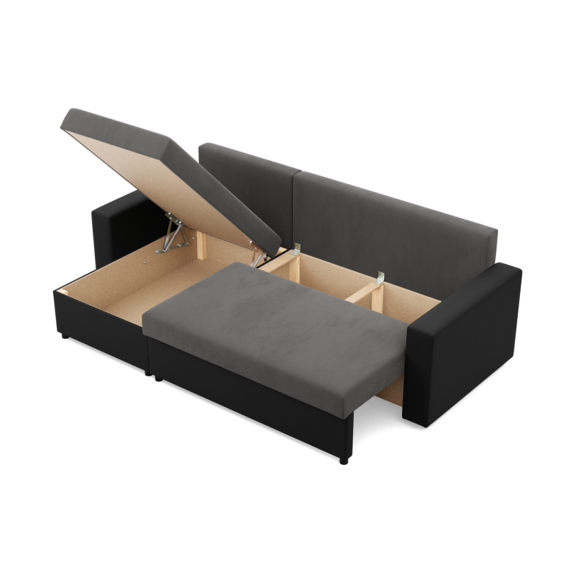 Ecksofa LUNA, Farbe - GRAU + SCHWARZ