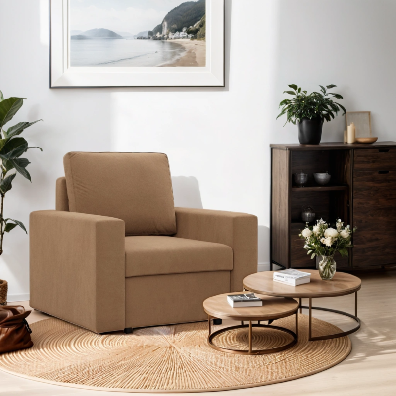 Sillón NEO Micro, Relleno - Espuma, Color - CAPUCHINO, Tipo de reposabrazos - Recto