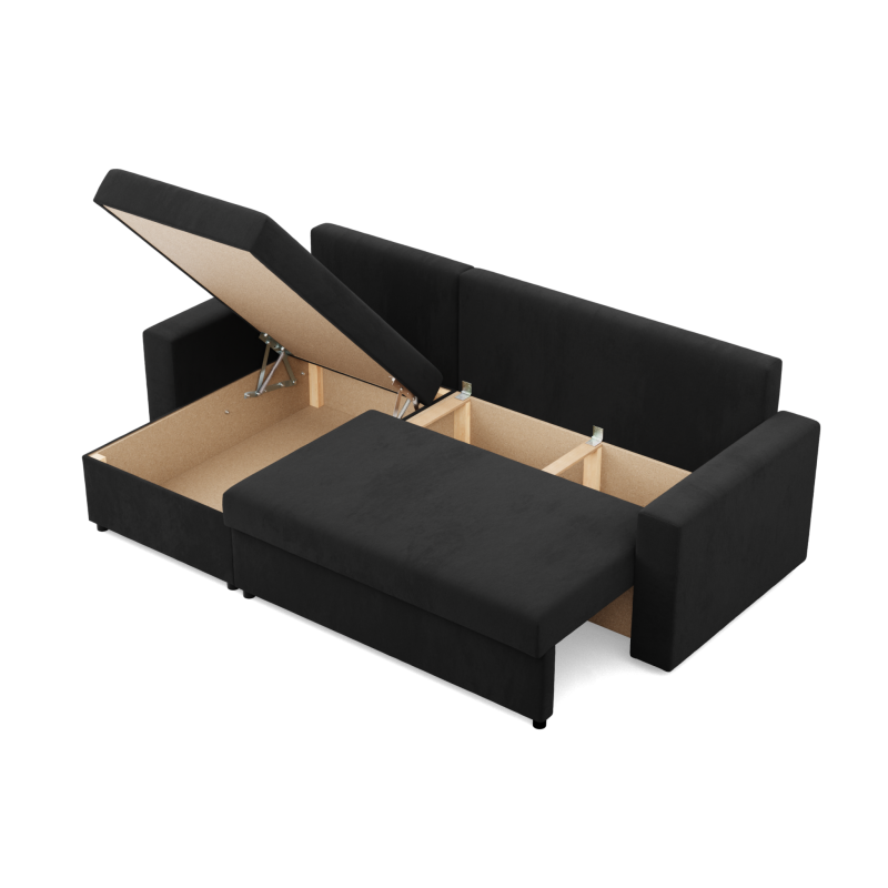 Ecksofa NEO Mikro, Füllung - Schaumstoff, Farbe - SCHWARZ, Art der Armlehne - Gerade