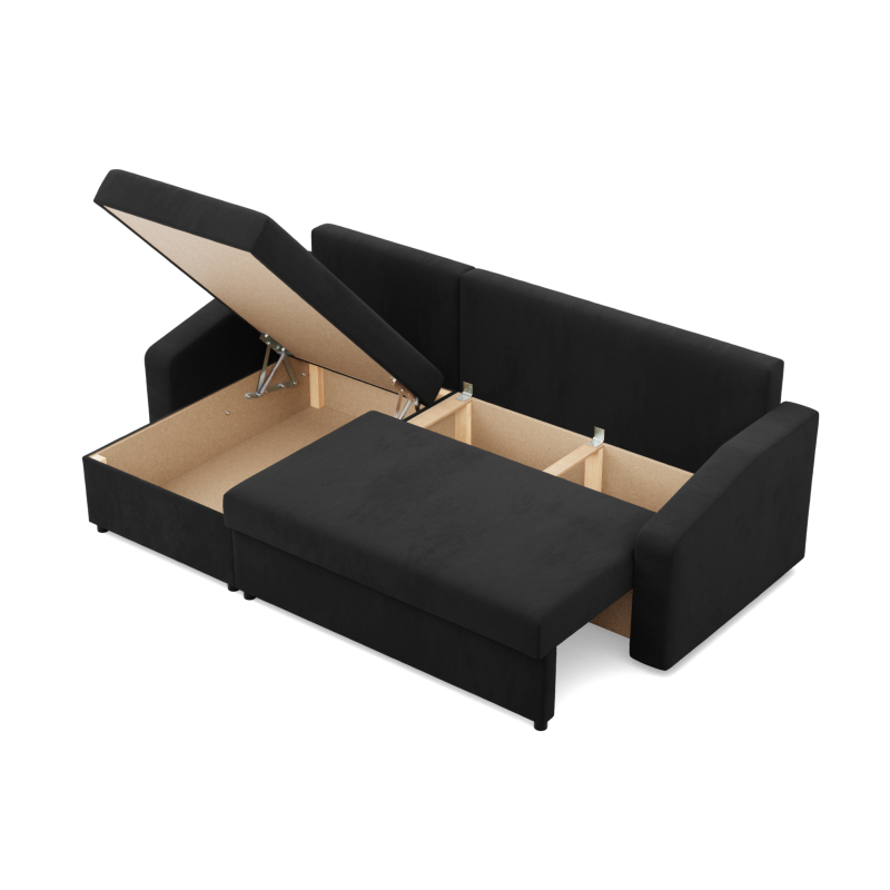 NEO Mikro Ecksofa, Füllung - Schaumstoff, Farbe - SCHWARZ, Armlehnenart - Schräg