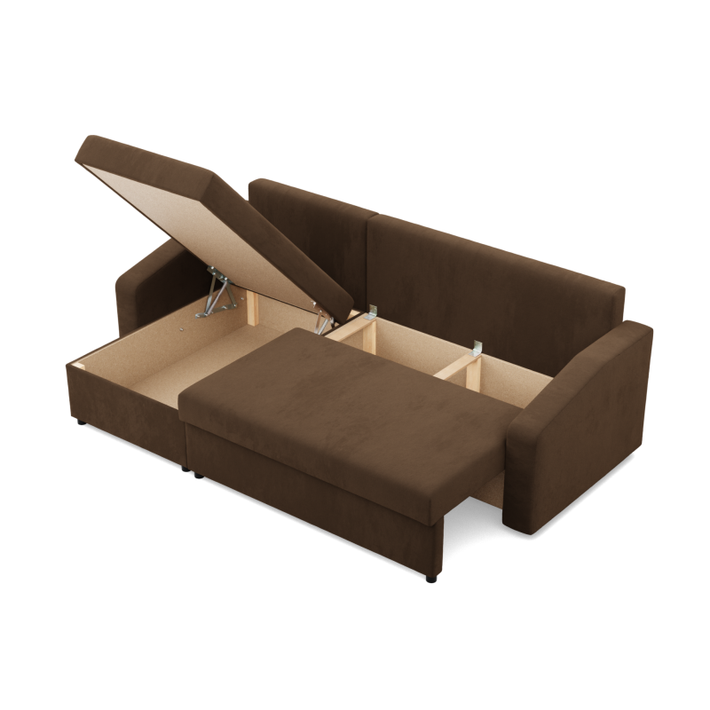 Ecksofa NEO Mikro, Füllung - Schaumstoff, Farbe - BRAUN, Armlehnentyp - Schräg