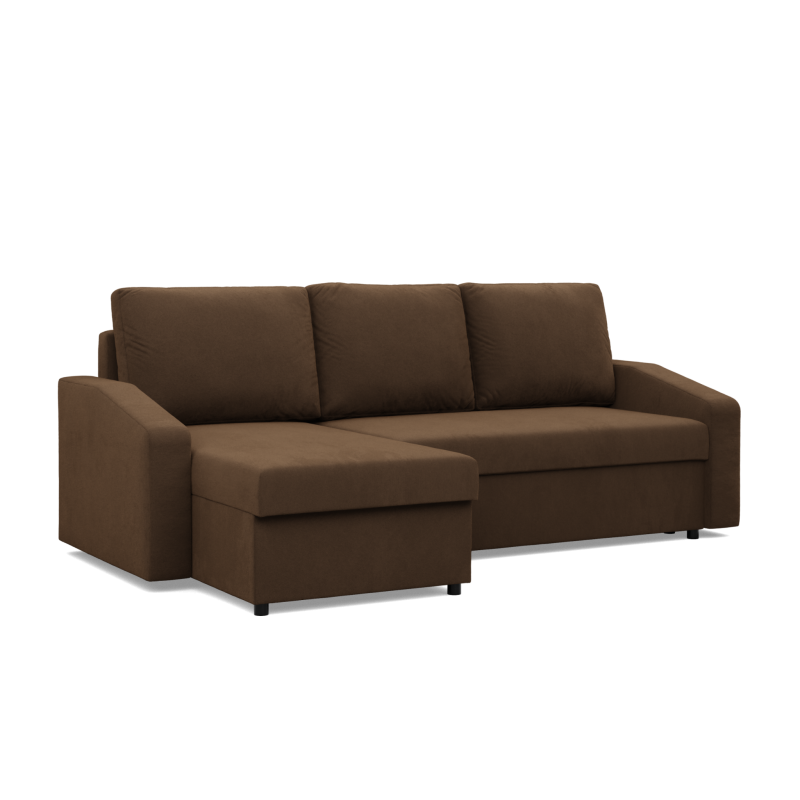 Ecksofa NEO Mikro, Füllung - Schaumstoff, Farbe - BRAUN, Armlehnentyp - Schräg