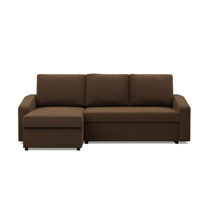 Ecksofa NEO Mikro, Füllung - Schaumstoff, Farbe - BRAUN, Armlehnentyp - Schräg