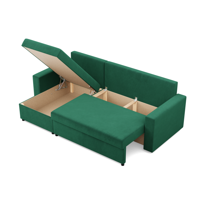 Ecksofa NEO Kronos, Füllung - Federn, Farbe - FLASCHENGRÜN, Art der Armlehne - Einfach