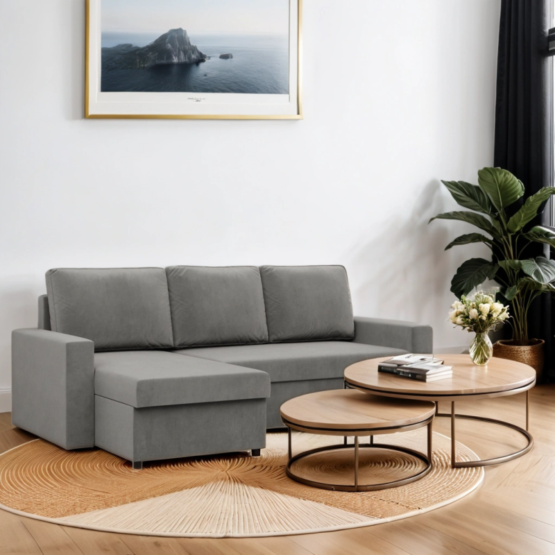 Ecksofa NEO Kronos, Polsterung - Federkern, Farbe - HELLGRAU, Art der Armlehne - Gerade