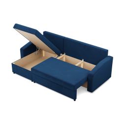 Ecksofa NEO Kronos, Füllung - Federkern, Farbe - DUNKELBLAU, Art der Armlehne - Schräg