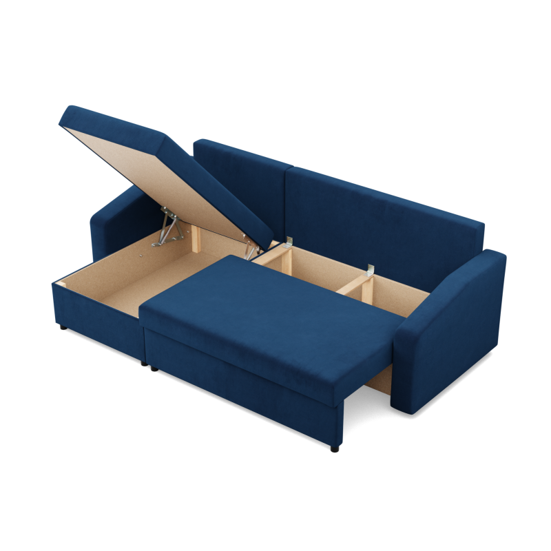 Ecksofa NEO Kronos, Füllung - Federkern, Farbe - DUNKELBLAU, Art der Armlehne - Schräg