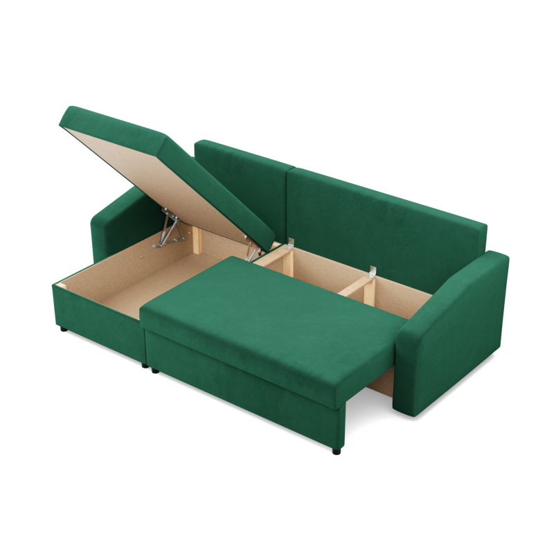 Ecksofa NEO Kronos, Füllung - Federkern, Farbe - FLASCHENGRÜN, Art der Armlehne - Schräg