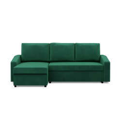 Ecksofa NEO Kronos, Füllung - Federkern, Farbe - FLASCHENGRÜN, Art der Armlehne - Schräg