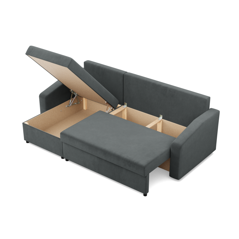 Ecksofa NEO Kronos, Füllung - Federkern, Farbe - DUNKELGRAU, Art der Armlehne - Schräg