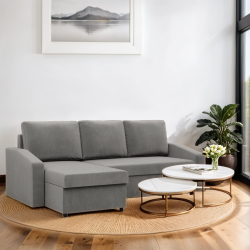 NEO Kronos Ecksofa, Füllung - Federkern, Farbe - HELLGRAU, Art der Armlehne - Schräg