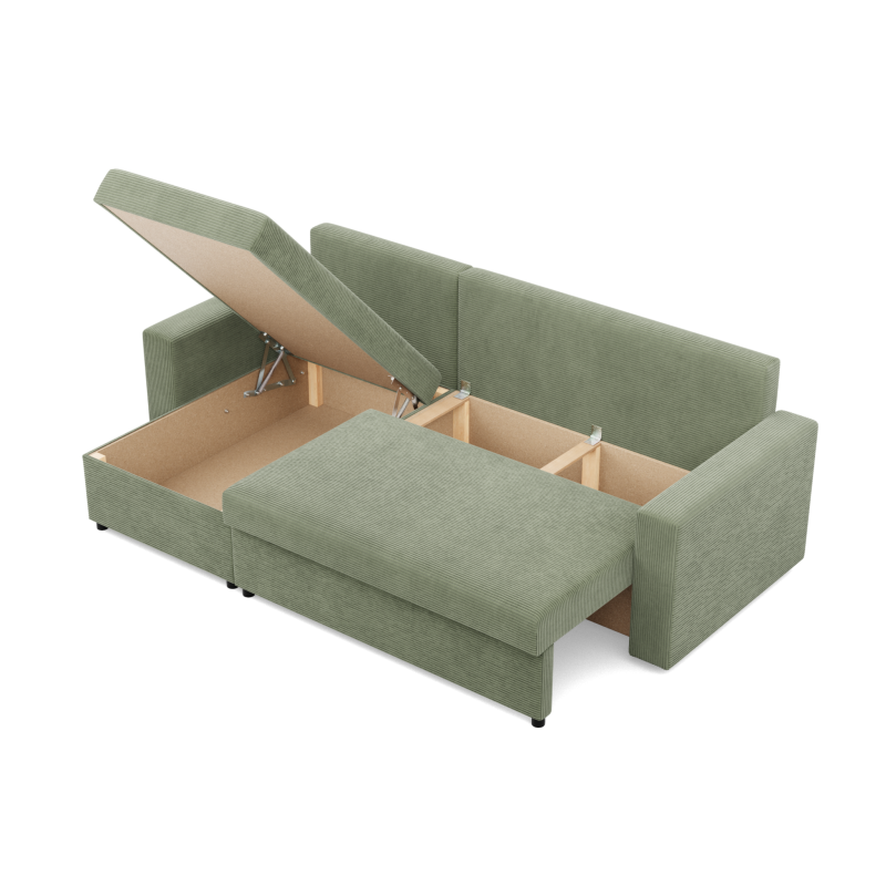 Sofá esquinero NEO Poso, Relleno - De muelles, Color - VERDE CLARO, Tipo de reposabrazos - Recto