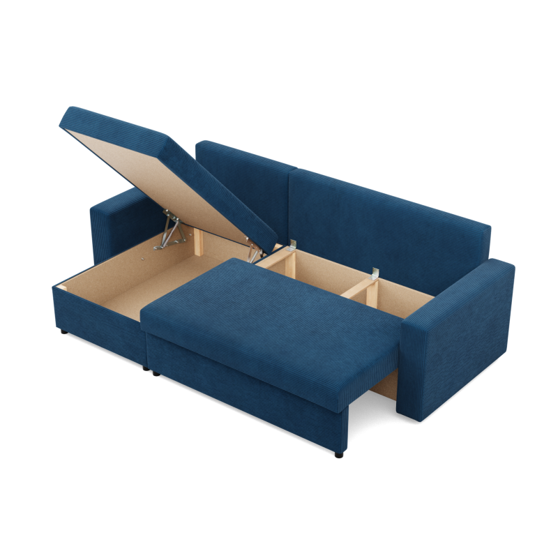 Ecksofa NEO Poso, Füllung - Federkern, Farbe - DUNKELBLAU, Art der Armlehne - Gerade