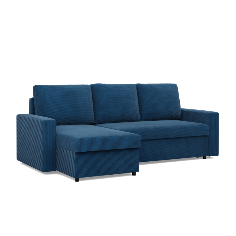 Ecksofa NEO Poso, Füllung - Federkern, Farbe - DUNKELBLAU, Art der Armlehne - Gerade