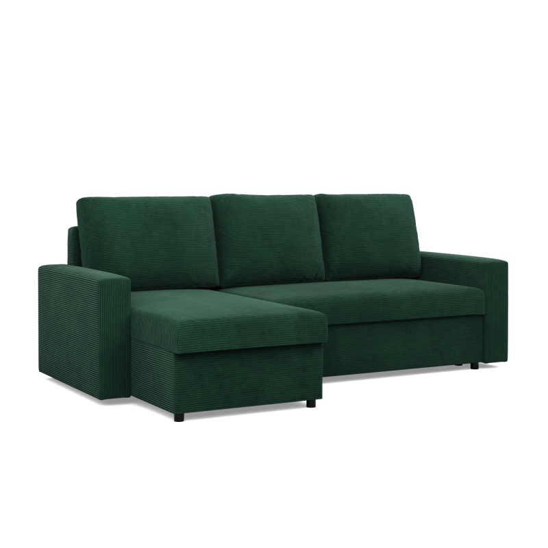 Ecksofa NEO Poso, Füllung - Federkern, Farbe - FLASCHENGRÜN, Art der Armlehne - Einfach