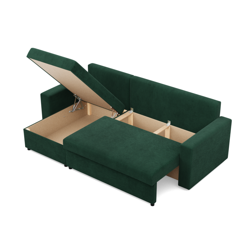 Ecksofa NEO Poso, Füllung - Federkern, Farbe - FLASCHENGRÜN, Art der Armlehne - Einfach