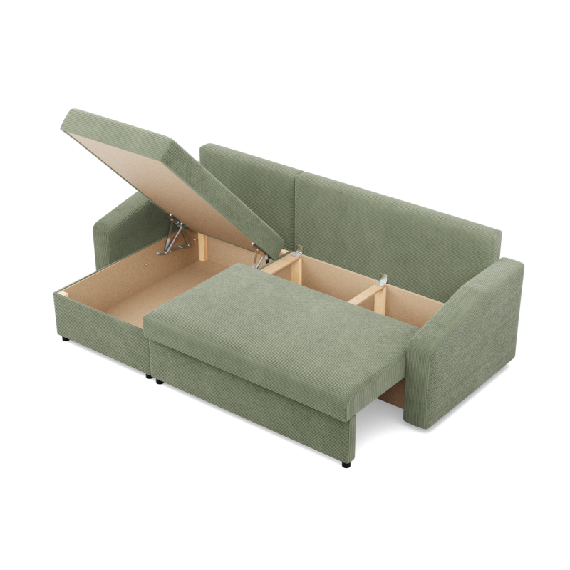 Ecksofa NEO Poso, Polsterung - Federkern, Farbe - HELLGRÜN, Art der Armlehne - Schräg