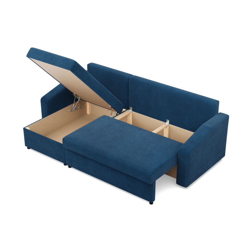 Ecksofa NEO Poso, Polsterung - Federung, Farbe - MARINEBLAU, Art der Armlehne - Schräg