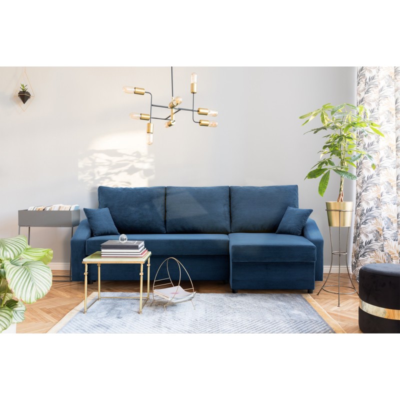 Ecksofa NEO Poso, Polsterung - Federung, Farbe - MARINEBLAU, Art der Armlehne - Schräg