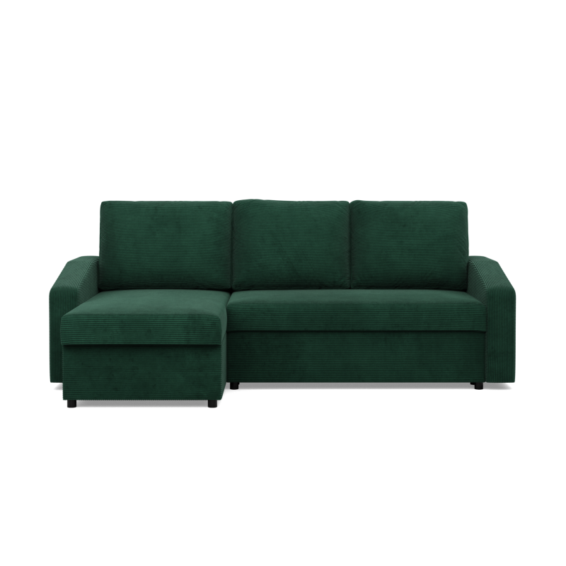 Ecksofa NEO Poso, Polsterung - Federkern, Farbe - FLASCHENGRÜN, Art der Armlehne - Schräg