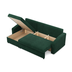 Ecksofa NEO Poso, Polsterung - Federkern, Farbe - FLASCHENGRÜN, Art der Armlehne - Schräg