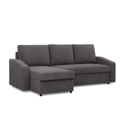 Ecksofa NEO Poso, Füllung - Federkern, Farbe - DUNKELGRAU, Armlehnenart - Schräg