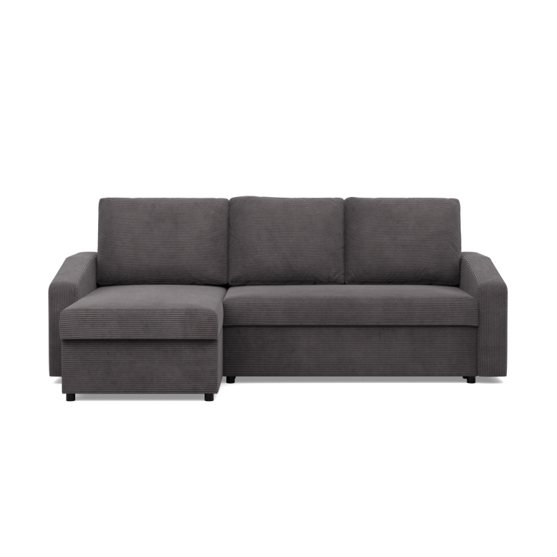 Ecksofa NEO Poso, Füllung - Federkern, Farbe - DUNKELGRAU, Armlehnenart - Schräg