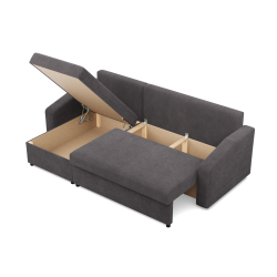 Ecksofa NEO Poso, Füllung - Federkern, Farbe - DUNKELGRAU, Armlehnenart - Schräg