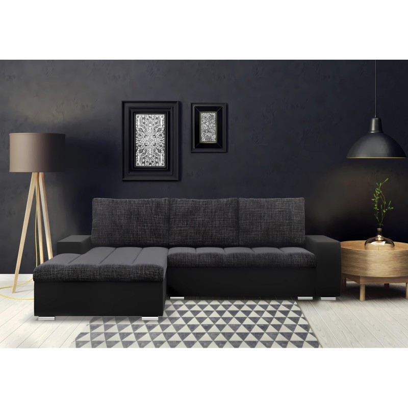 Ecksofa Aurora, Seite - LINKS, Farbe - GRAU + SCHWARZ