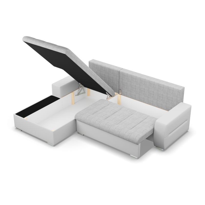 Ecksofa Aurora, Seite - LINKS, Farbe - GRAU + WEISS