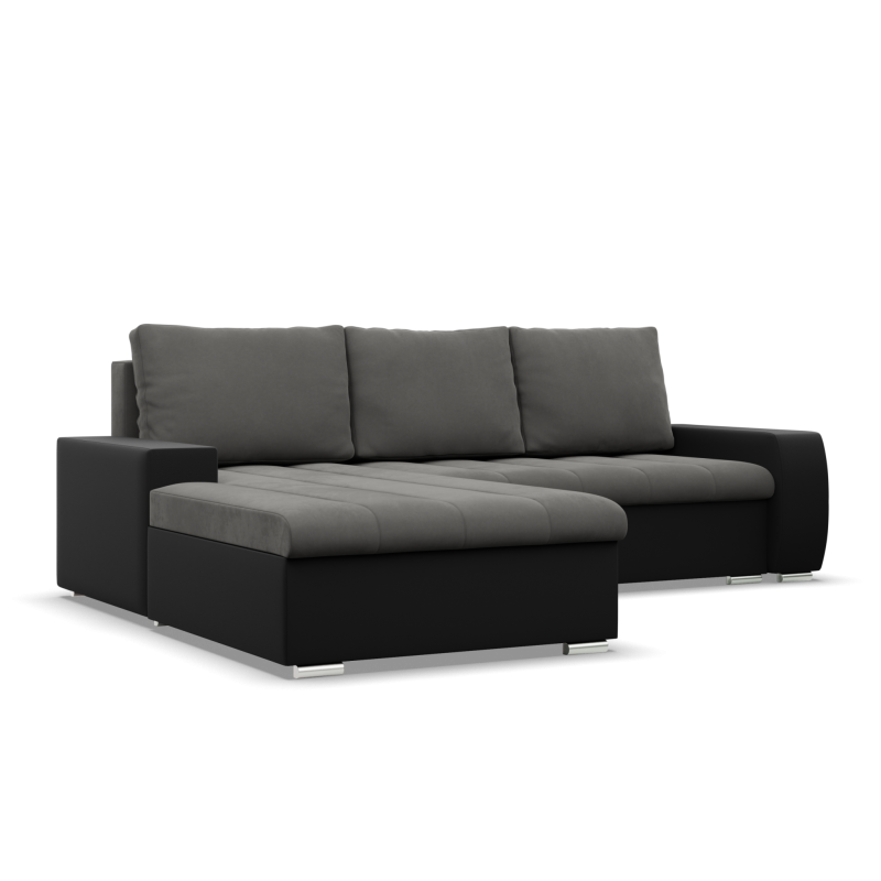 Кутовий диван Aurora, Сторона - ЛІВА, Колір - ТЕМНО СІРИЙ + ЧОРНИЙ