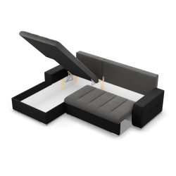 Кутовий диван Aurora, Сторона - ЛІВА, Колір - ТЕМНО СІРИЙ + ЧОРНИЙ