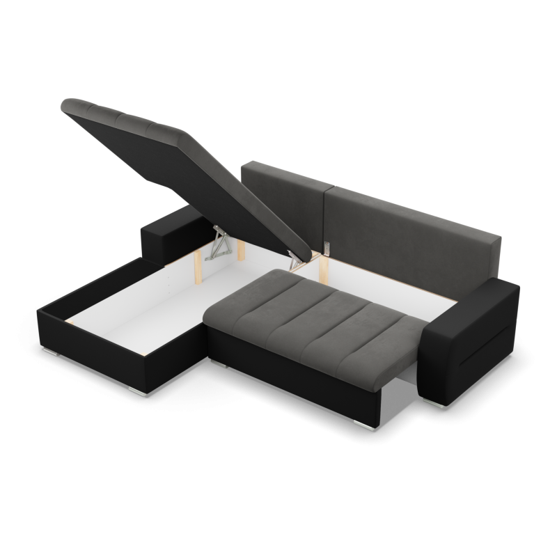 Кутовий диван Aurora, Сторона - ЛІВА, Колір - ТЕМНО СІРИЙ + ЧОРНИЙ