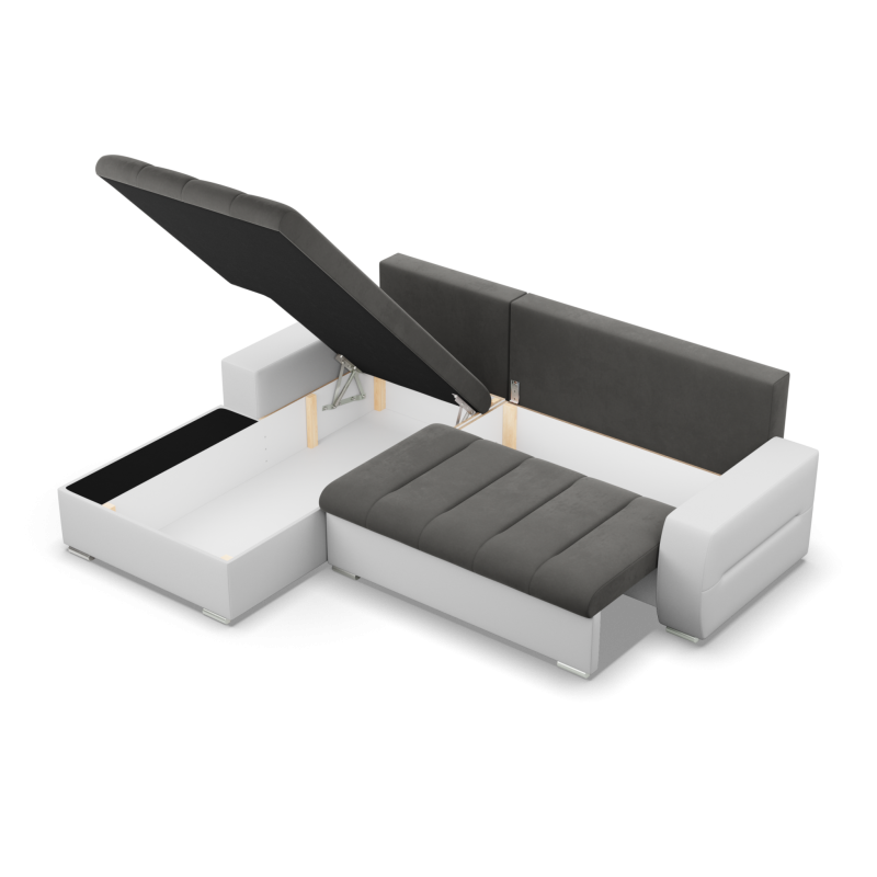 Ecksofa Aurora, Seite - LINKS, Farbe - DUNKELGRAU + WEISS