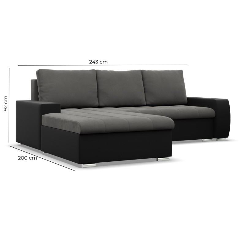 Aurora Corner Sofa, Side - RIGHT, Color - DARK GRAY + BLACK